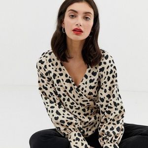 ASOS V Neck Drape Front Pebble Print Blouse